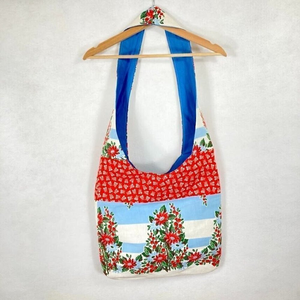 Mixed Media Crossbody Purse Reusable Tote Hobo Bag Hippie Boho Slouchy